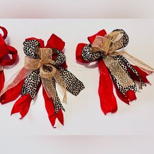 Set of 3 CUSTOM Animal Print Red Velvet & Gold Christmas Holiday Decor Bows